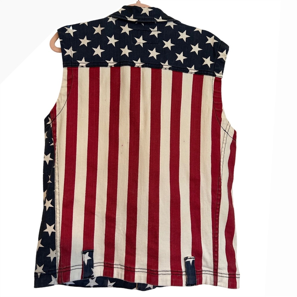 Lip‎ Service Cult Womans American Flag Denim Moto Vest Stars Stripes Medium Punk - Picture 2 of 8